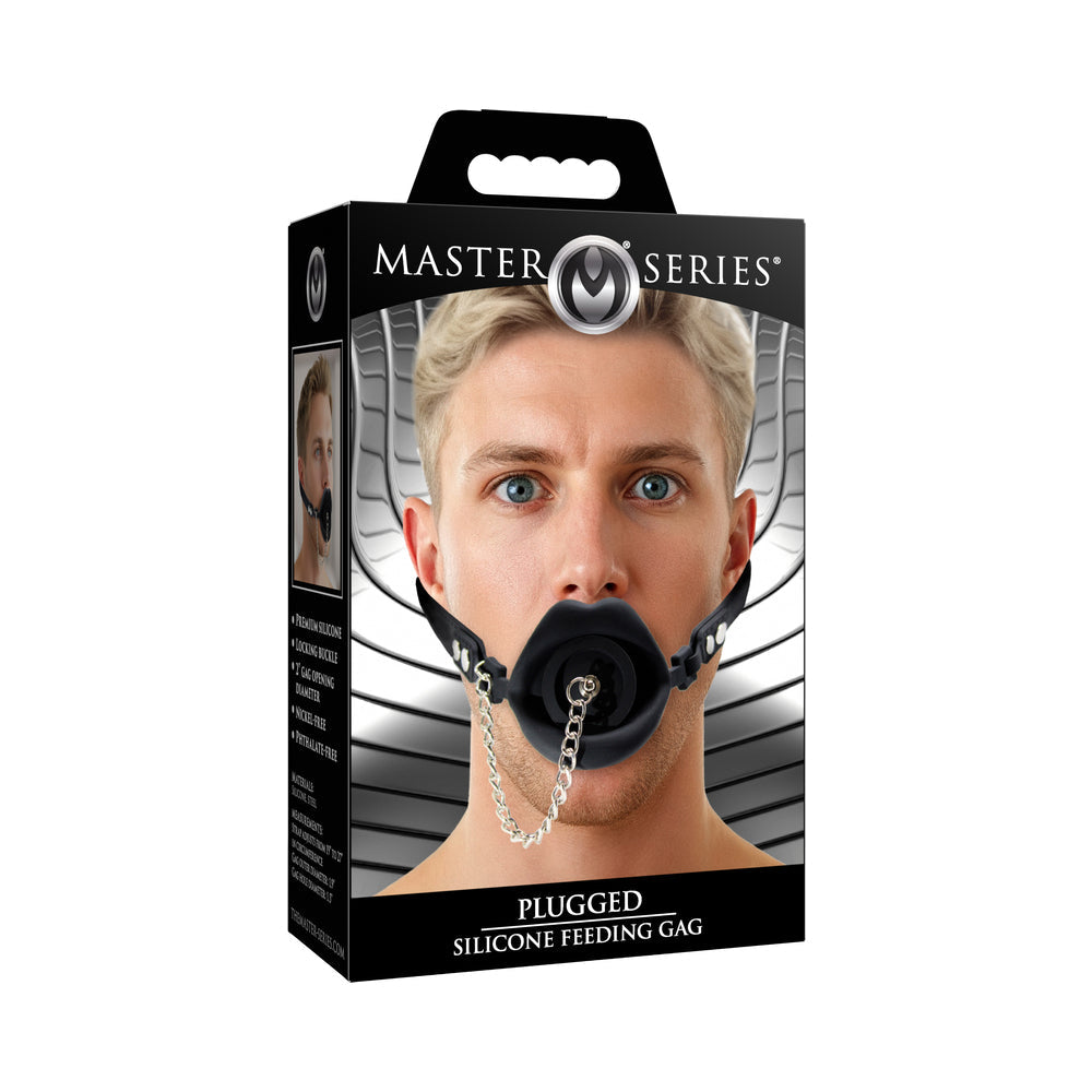 Master Series Plugged Silicone Feeding Gag - Black