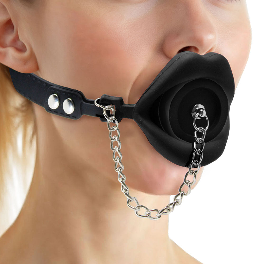 Master Series Plugged Silicone Feeding Gag - Black