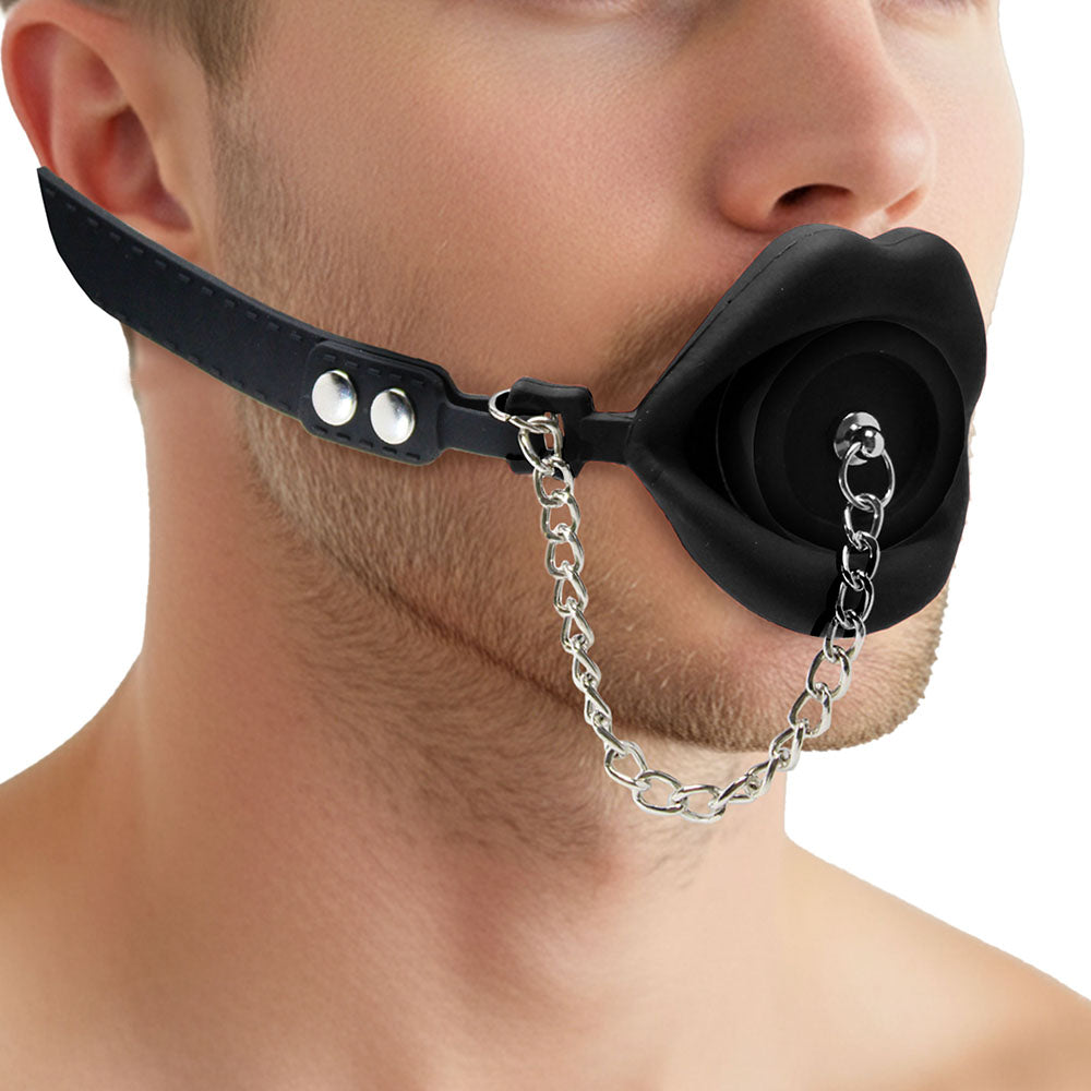 Master Series Plugged Silicone Feeding Gag - Black
