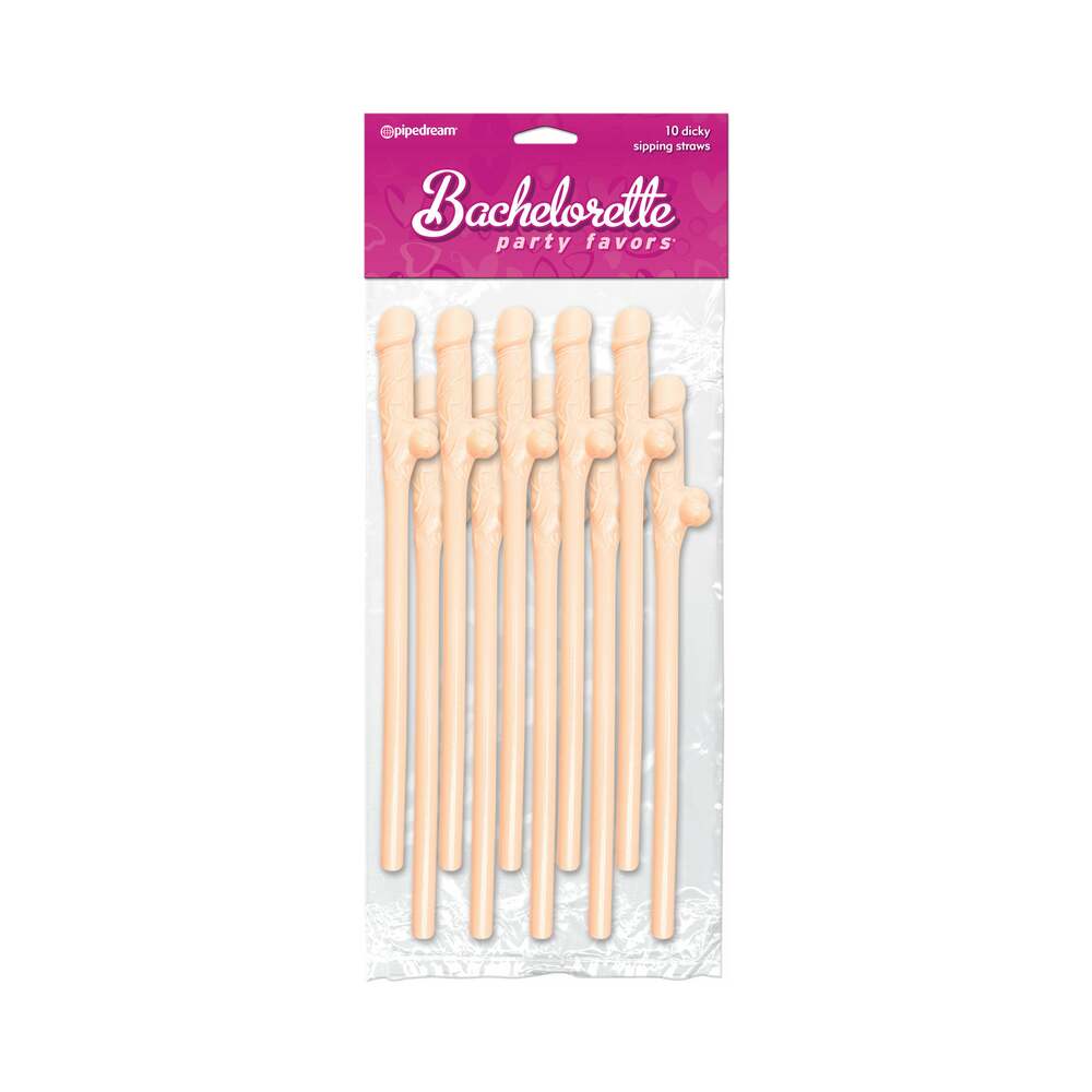 Bachelorette Party Favors Dicky Sipping Straws - Flesh Pack of 10