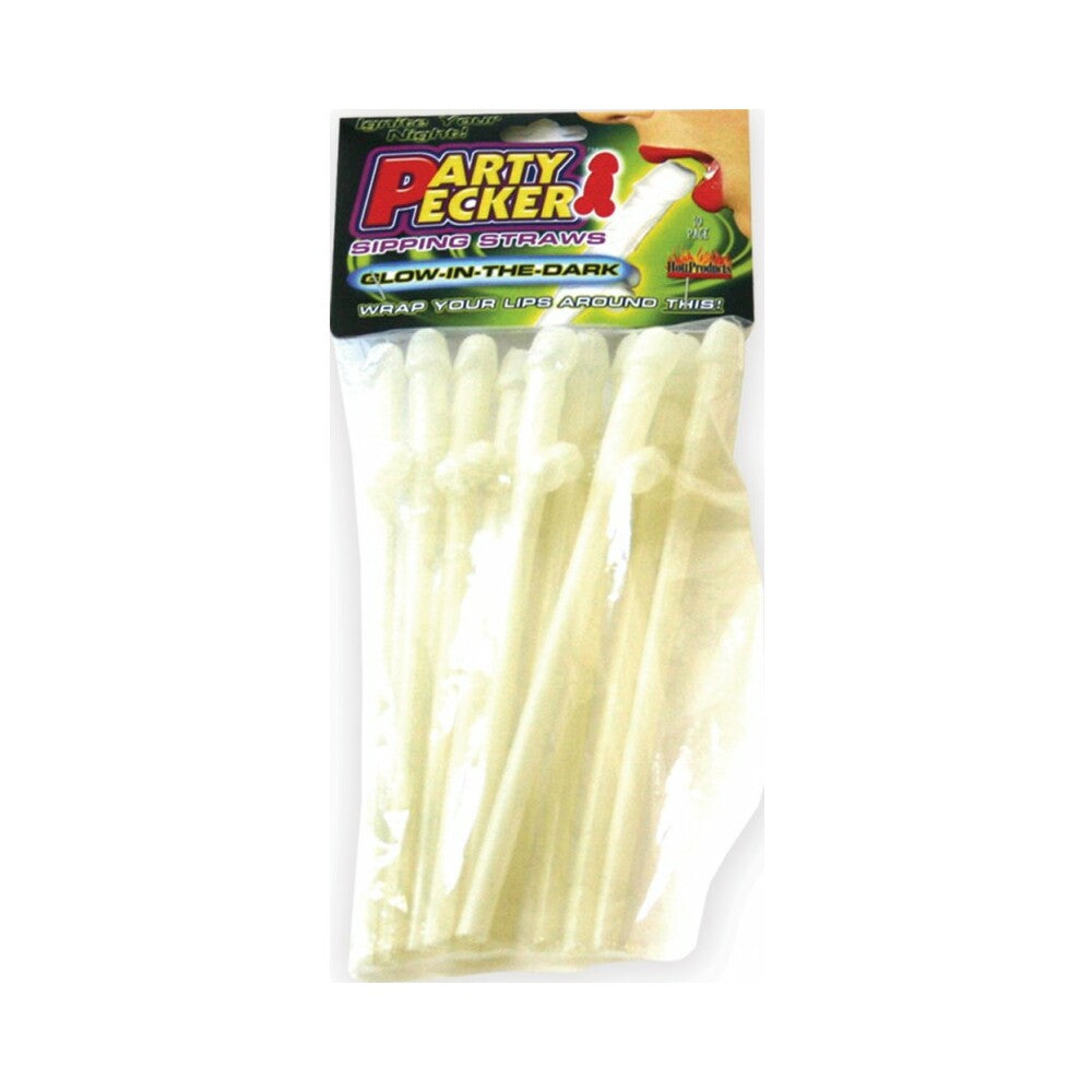 Party Pecker Sipping Straws - Glow in the Dark Pack of 10