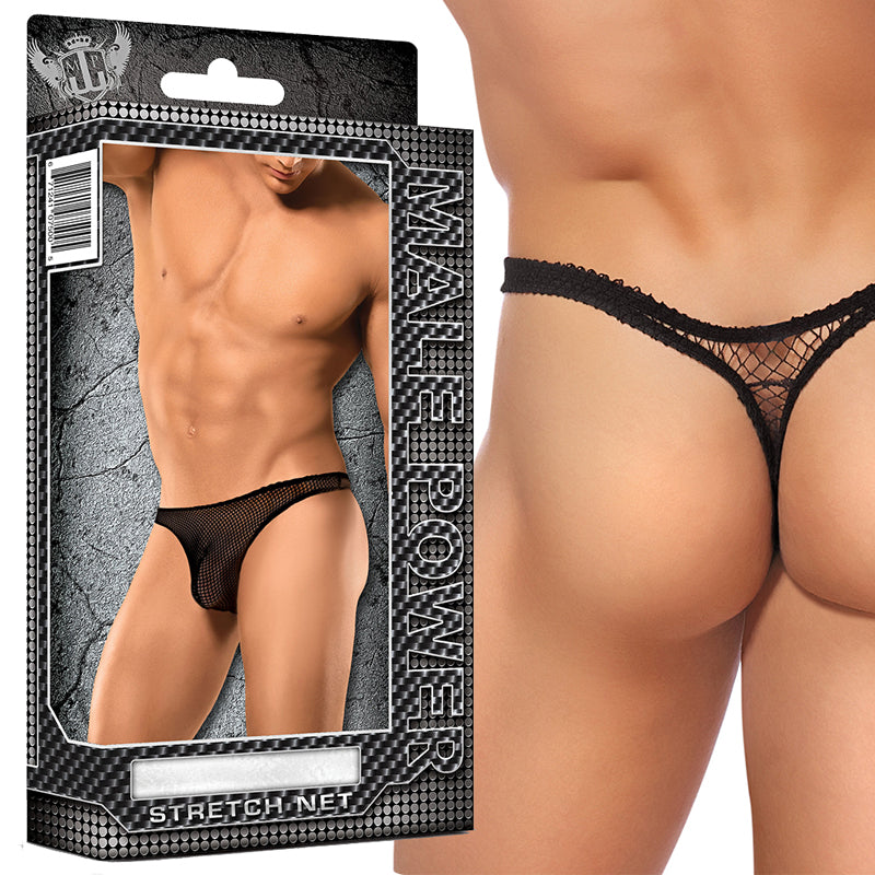 Male Power Stretch Net Pouch Thong Black S/M