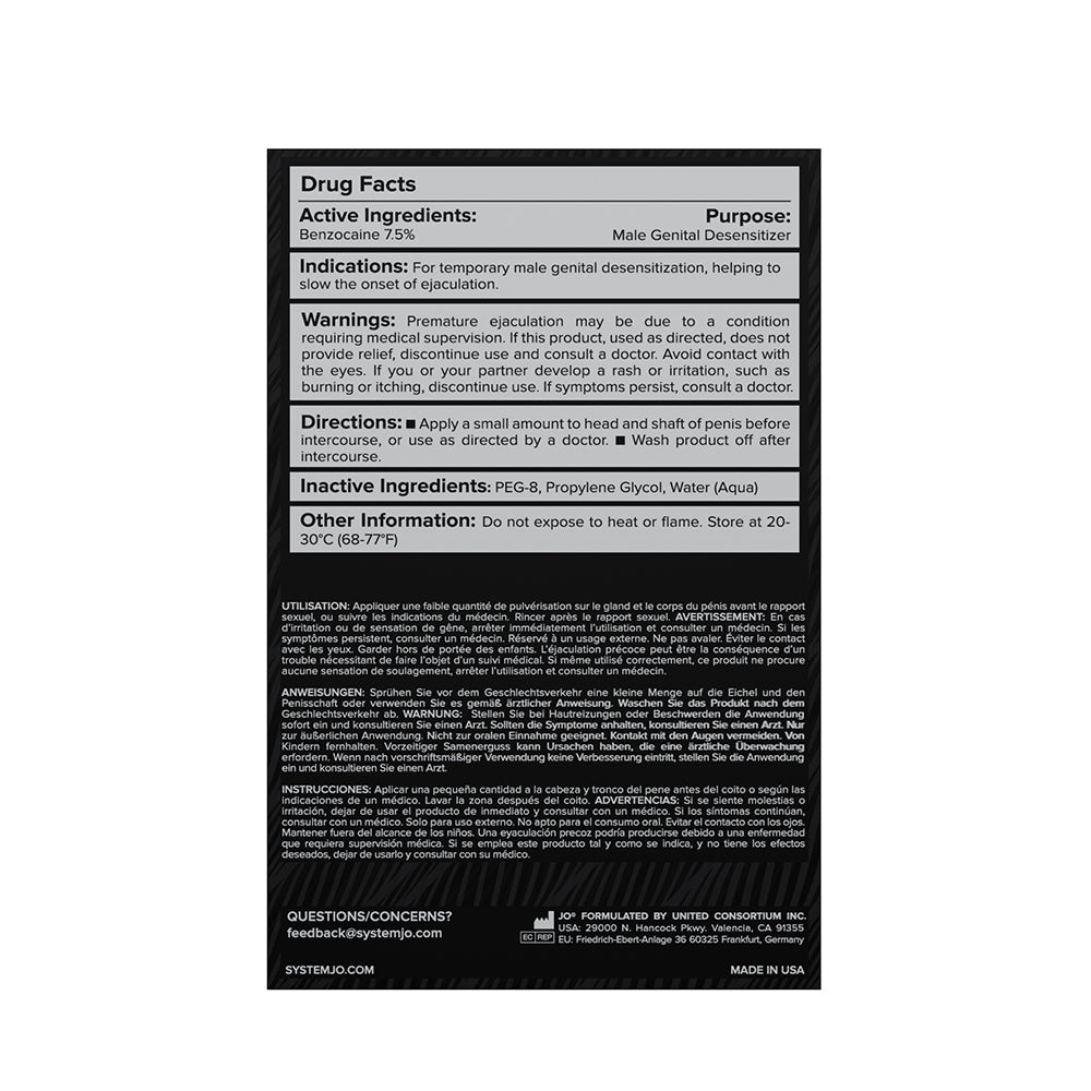 JO Prolonger Spray Benzocaine - Benzocaine Desensitizer 2 oz