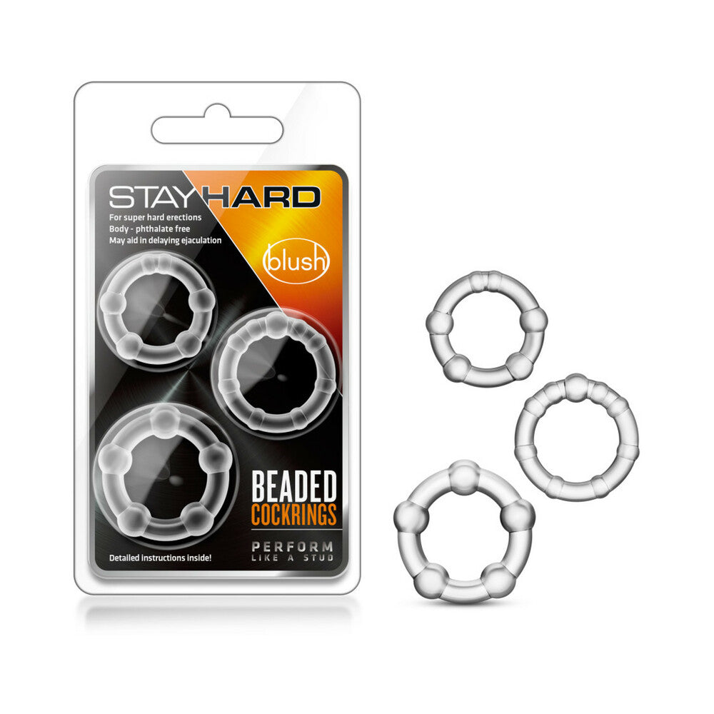 Stay Hard Beaded Cockrings 3pk-Clear