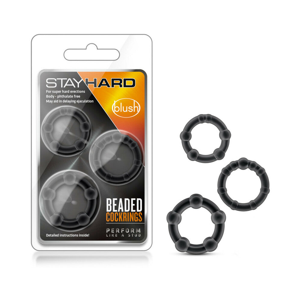 Stay Hard Beaded Cockrings 3pk-Black