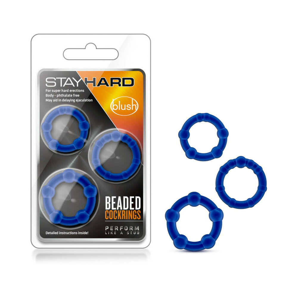 Stay Hard Beaded Cockrings 3pk-Blue