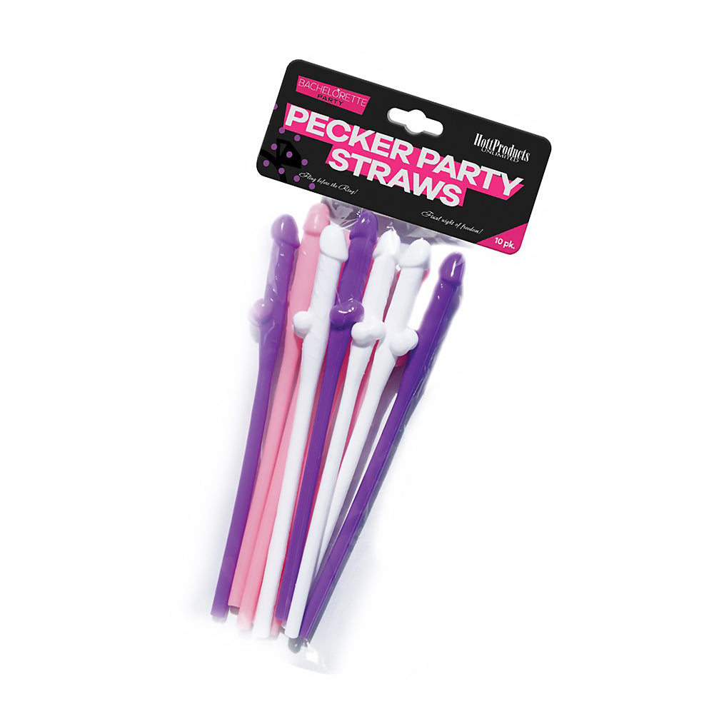 Bachelorette Party Pecker Sipping Straws - Assorted Colors Pack of 10