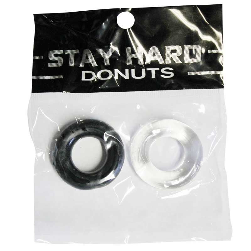 Ignite Power Stretch Donut Cock Ring - Clear/Black Pack of 2