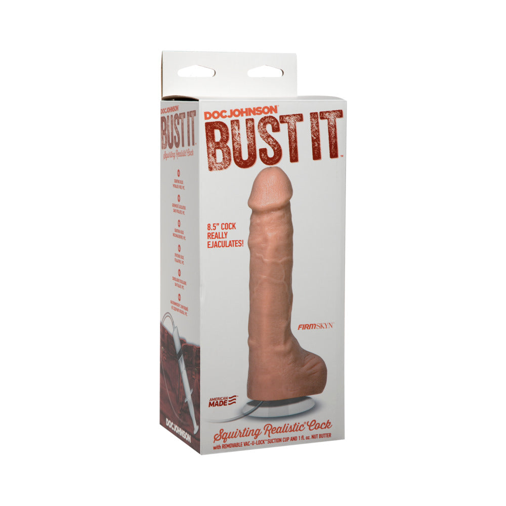 Bust It Squirting Realistic Cock w/1 oz Nut Butter - Flesh