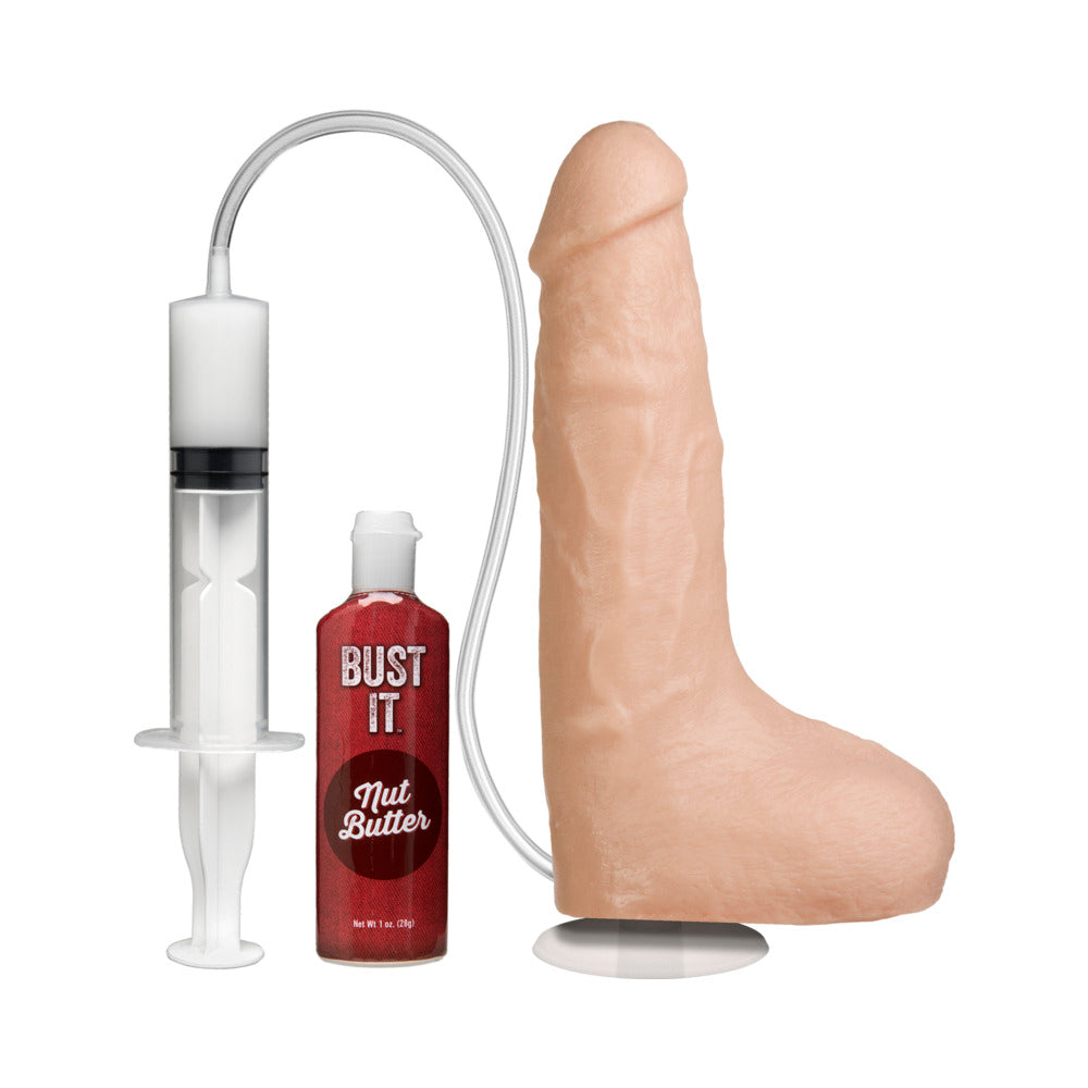 Bust It Squirting Realistic Cock w/1 oz Nut Butter - Flesh