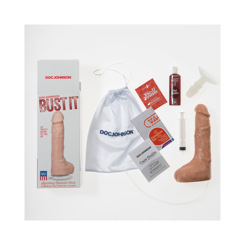 Bust It Squirting Realistic Cock w/1 oz Nut Butter - Flesh