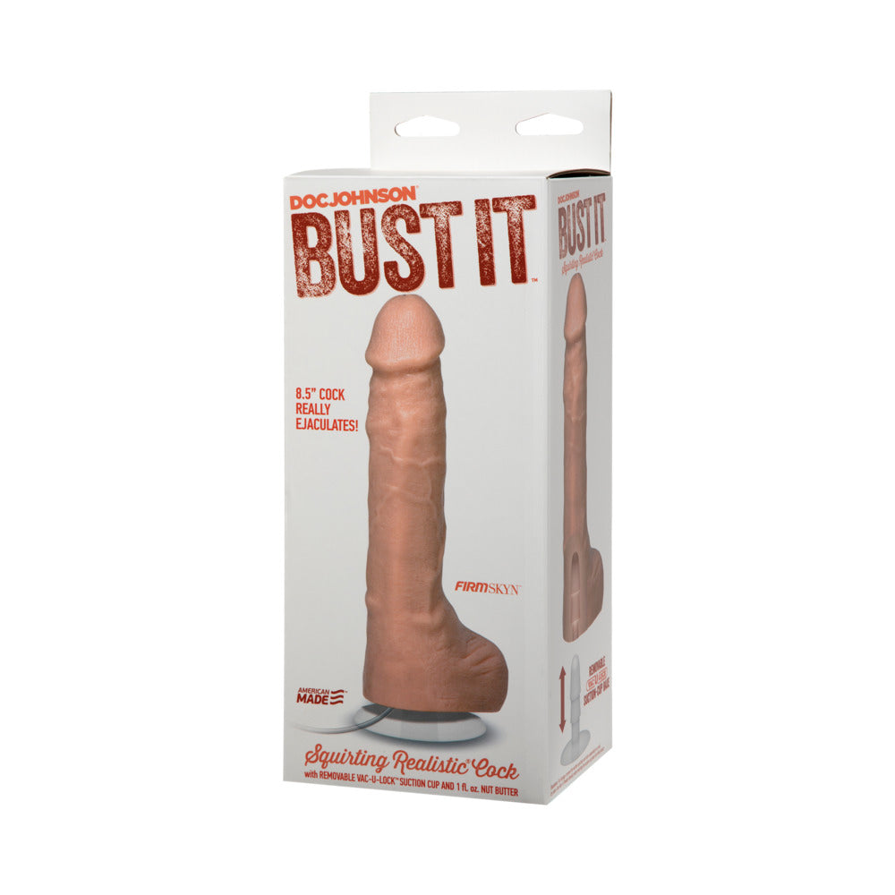 Bust It Squirting Realistic Cock w/1 oz Nut Butter - Flesh