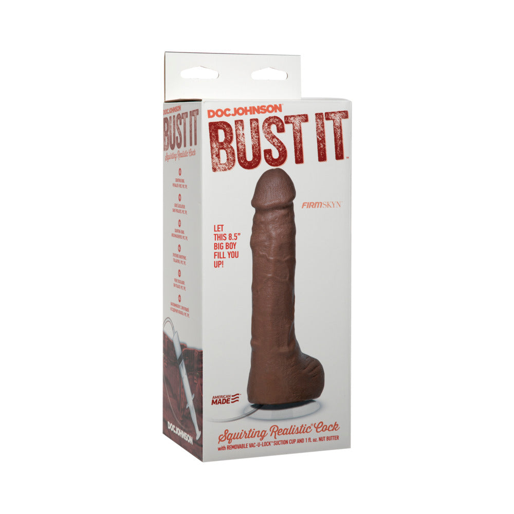 Bust It Squirting Realistic Cock w/1 oz Nut Butter - Brown