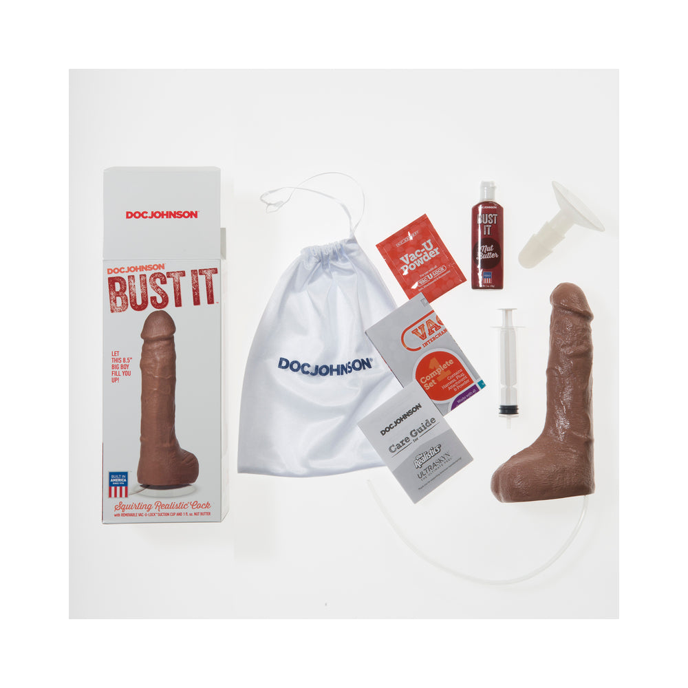 Bust It Squirting Realistic Cock w/1 oz Nut Butter - Brown