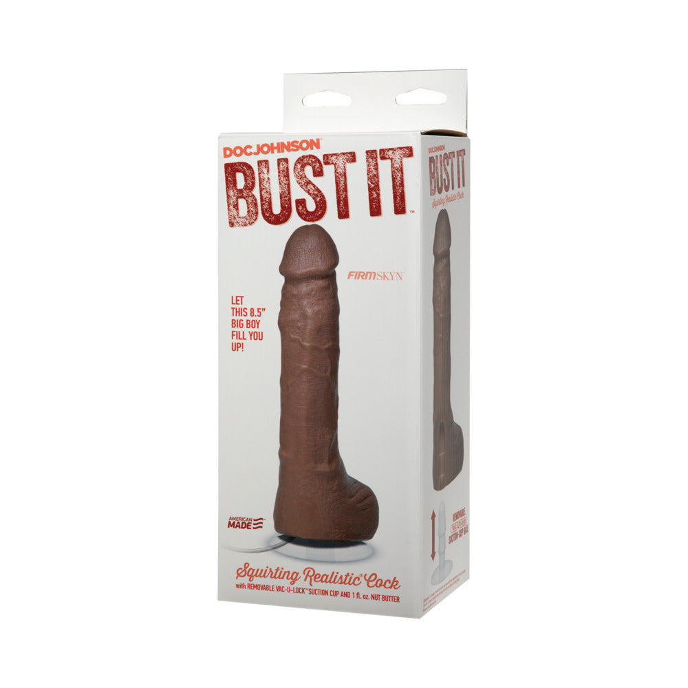 Bust It Squirting Realistic Cock w/1 oz Nut Butter - Brown
