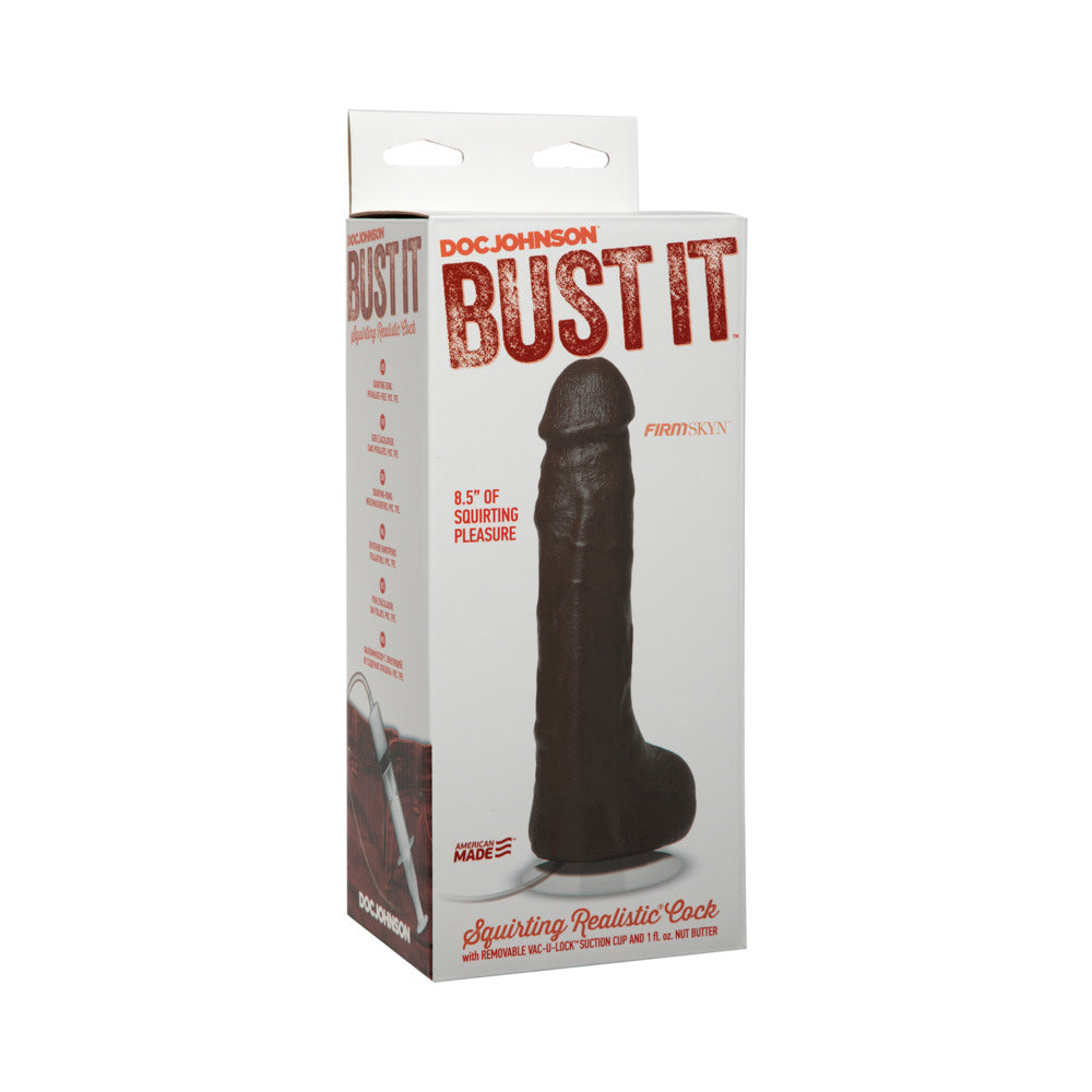 Bust It Squirting Realistic Cock w/1 oz Nut Butter - Black