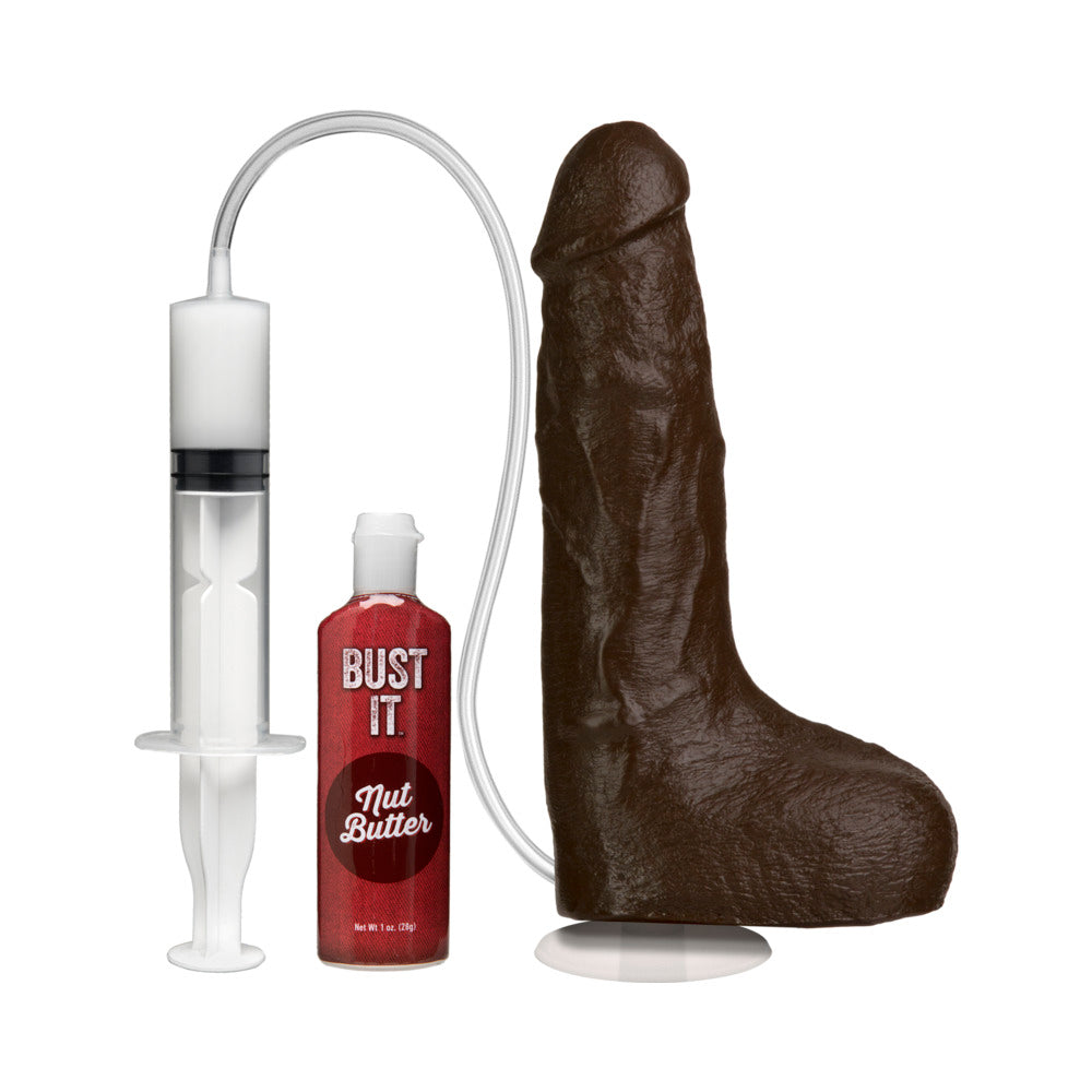 Bust It Squirting Realistic Cock w/1 oz Nut Butter - Black