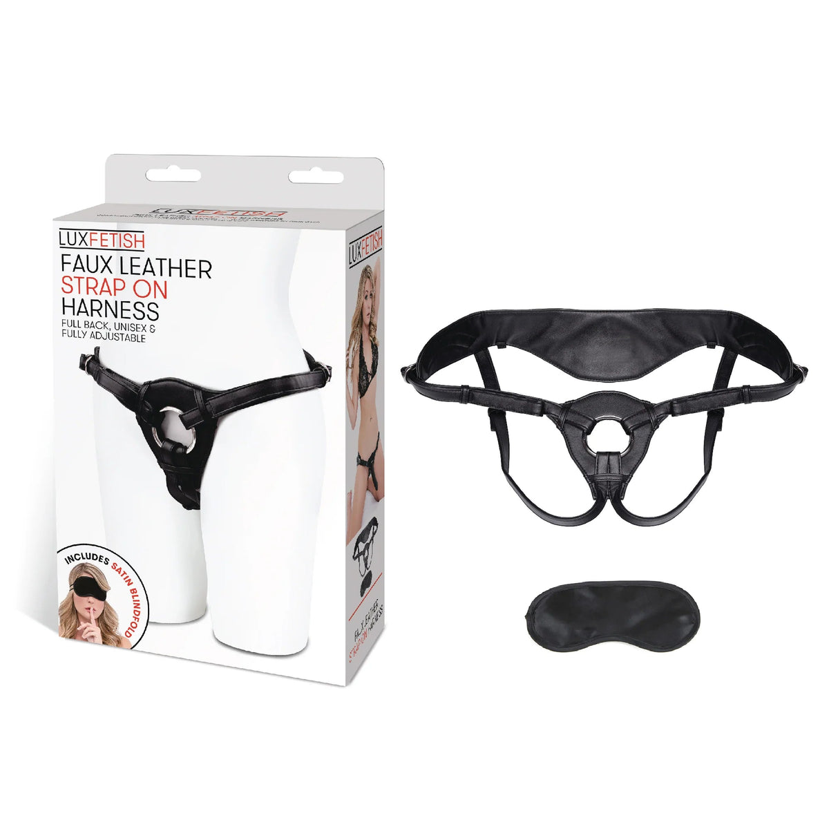 Lux Fetish Patent Leather Strap On Harness - Black