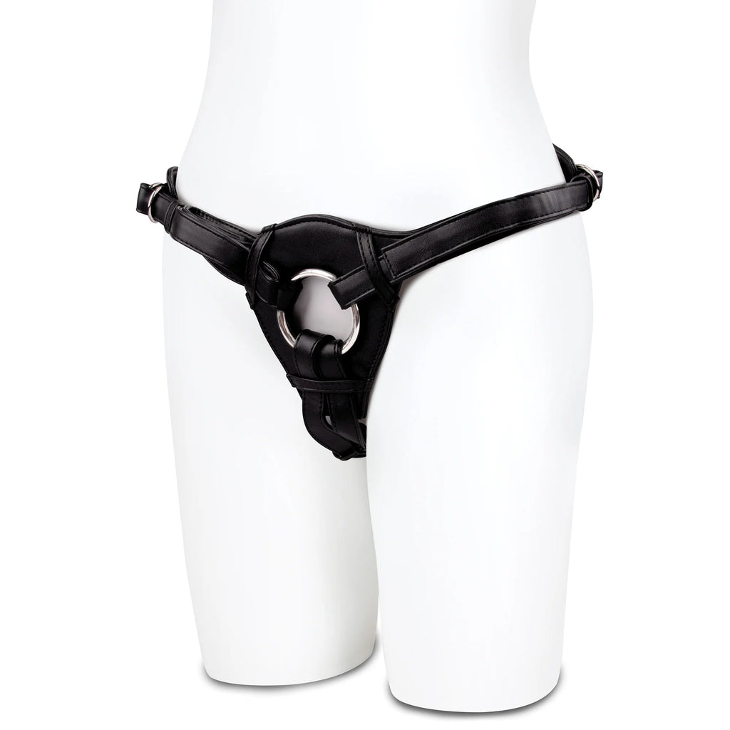 Lux Fetish Patent Leather Strap On Harness - Black