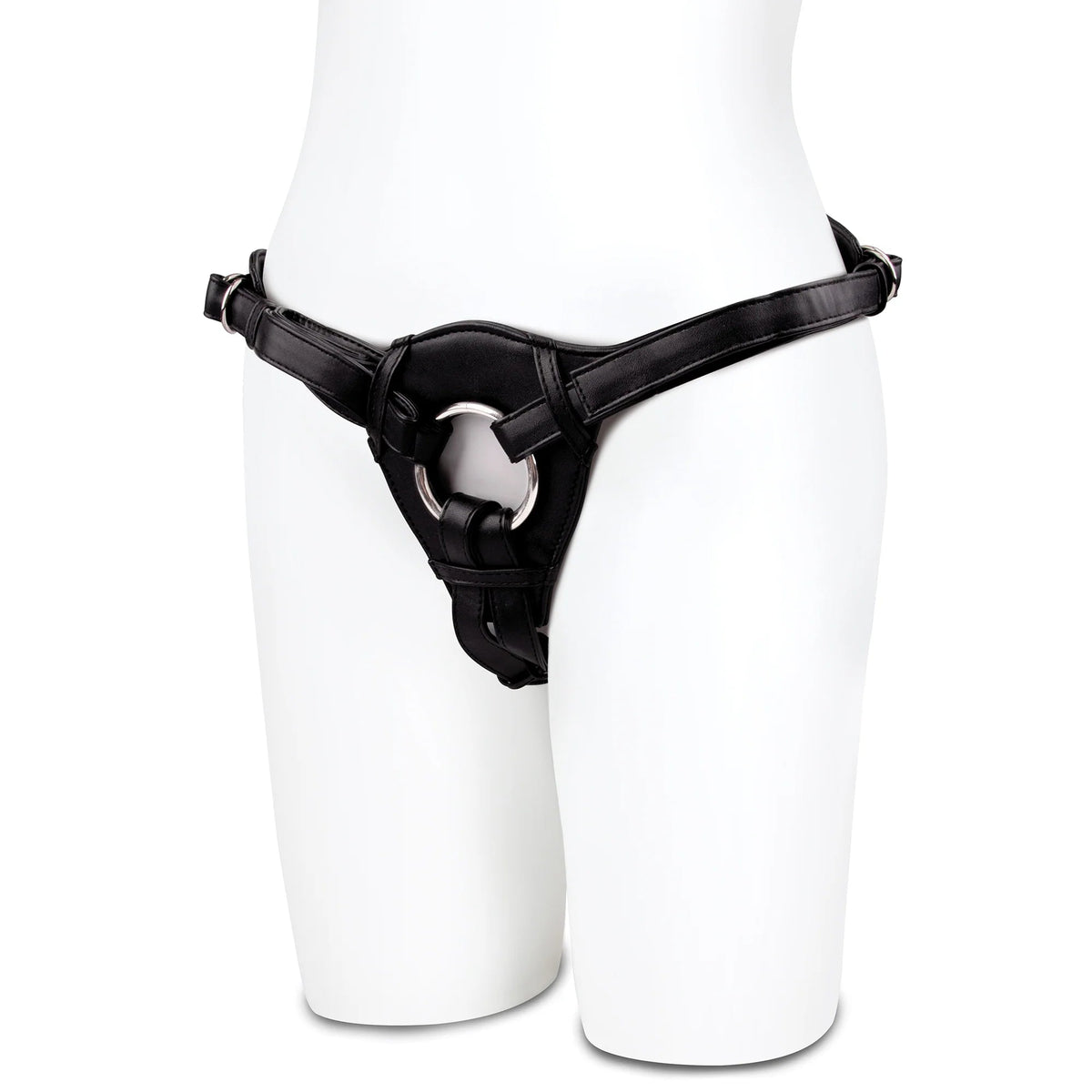 Lux Fetish Patent Leather Strap On Harness - Black
