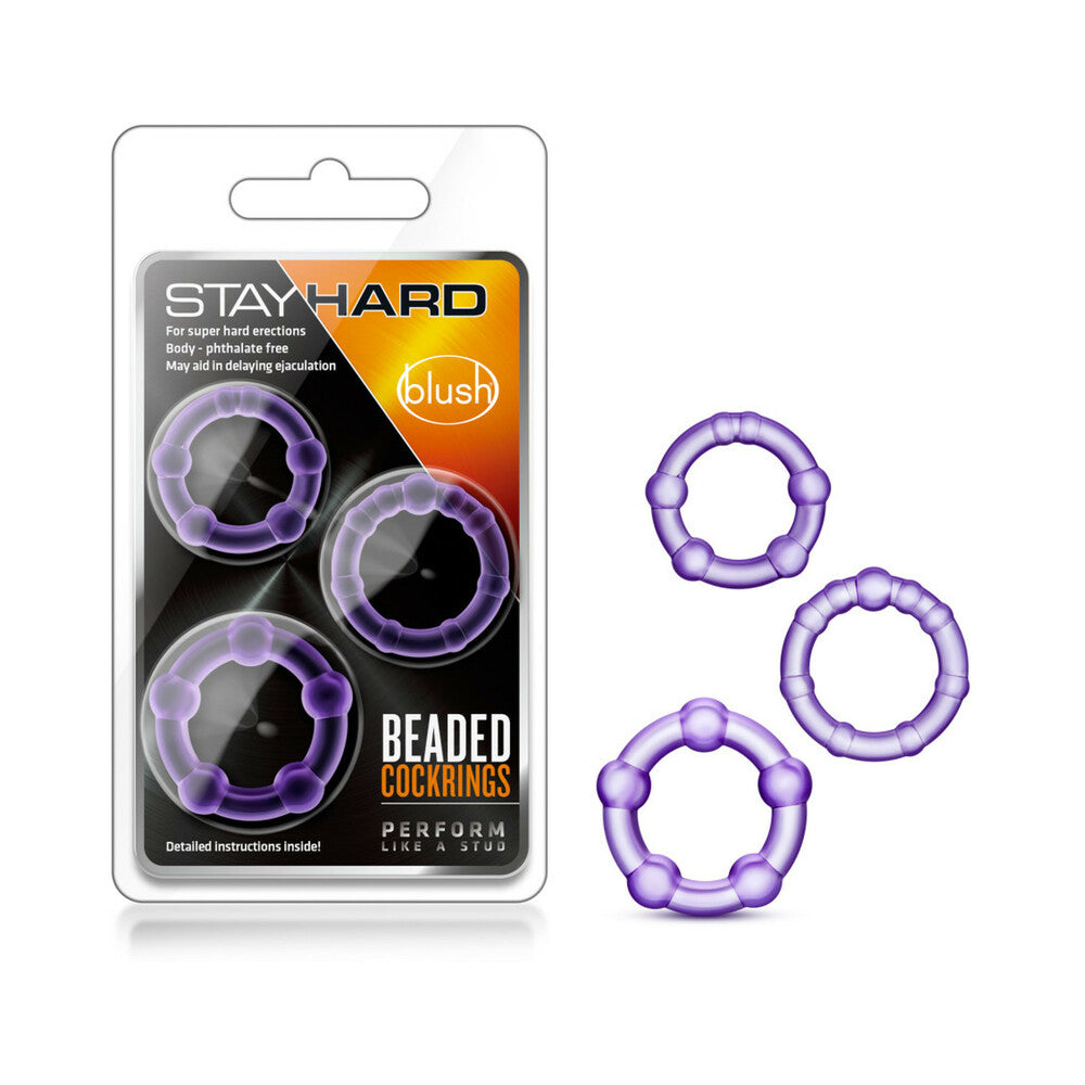 Stay Hard Beaded Cockrings 3pk-Purple