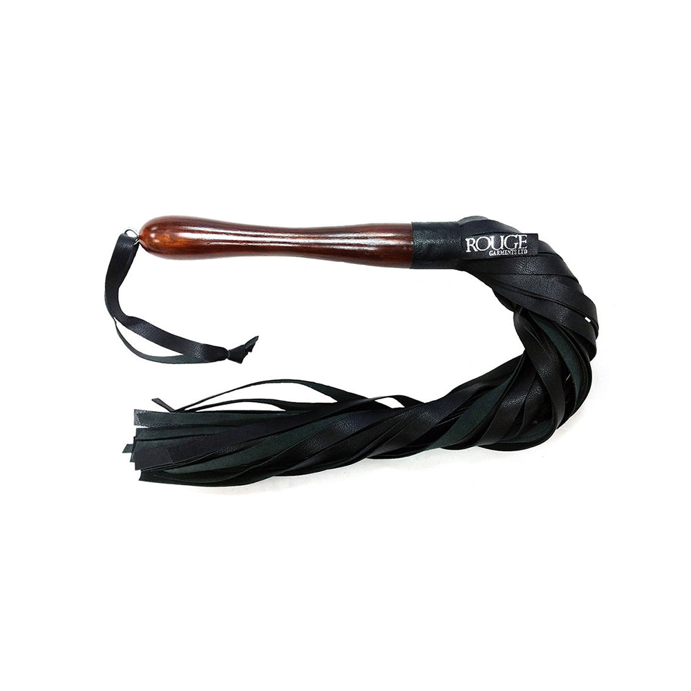 Rouge Leather Flogger w/Wooden Handle - Black