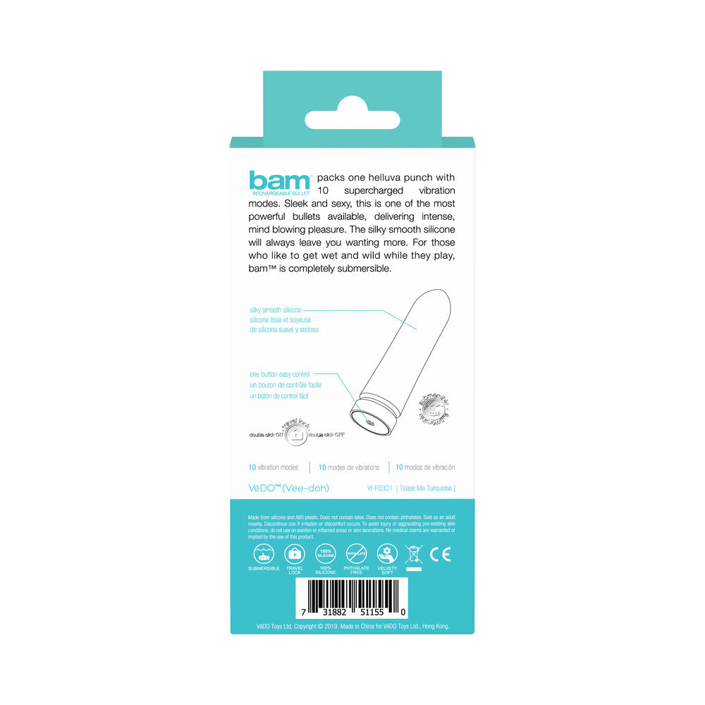 VeDO Bam Rechargeable Bullet - Tease Me Turquoise