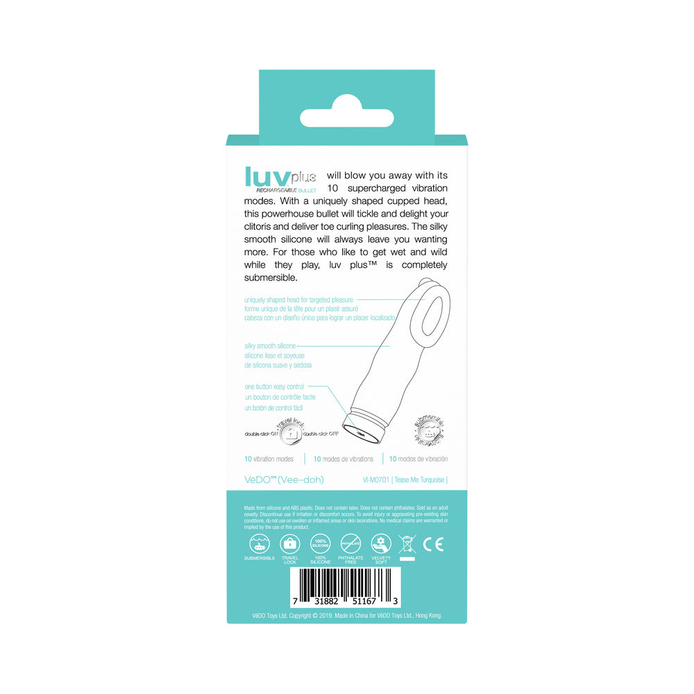 VeDO Luv Plus Rechargeable Vibe - Tease Me Turquoise