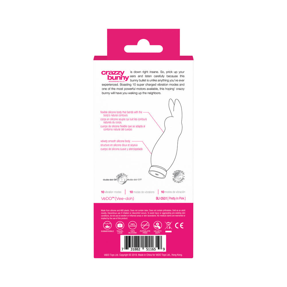 VeDO Crazzy Bunny Rechargeable Bullet - Pretty in Pink