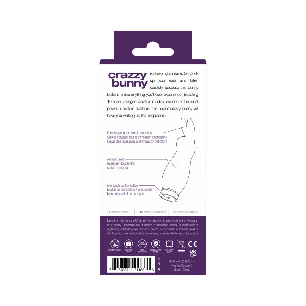 VeDO Crazzy Bunny Rechargeable Bullet - Perfectly Purple