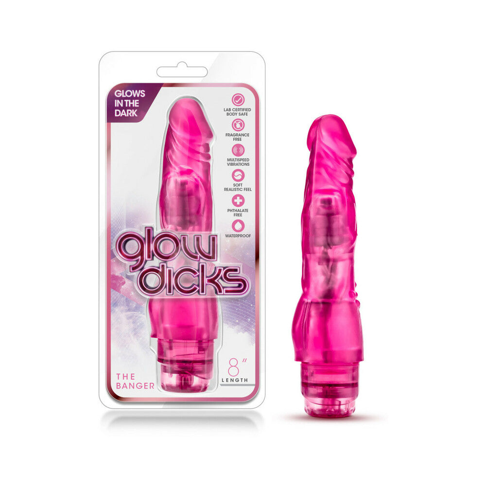 Glow Dicks The Banger Vibrating-Pink 9"