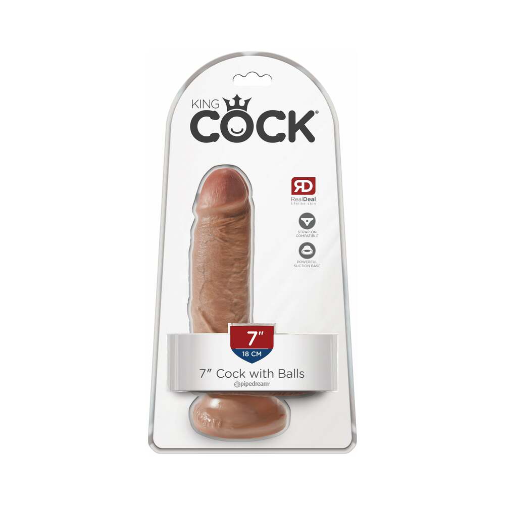 King Cock 7" Cock w/Balls - Tan
