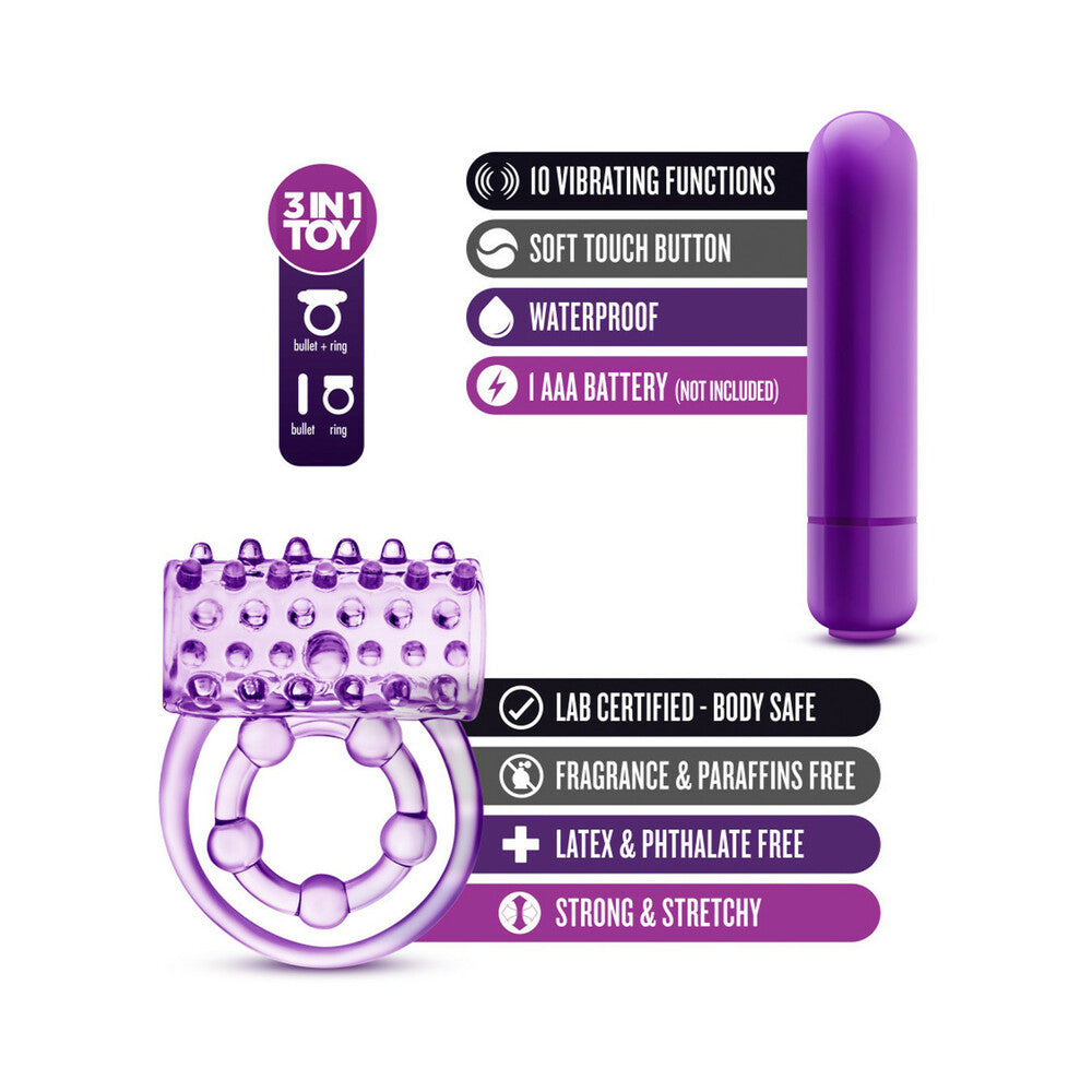 Play With Me Vibrating Double Strap Cockring-Purple