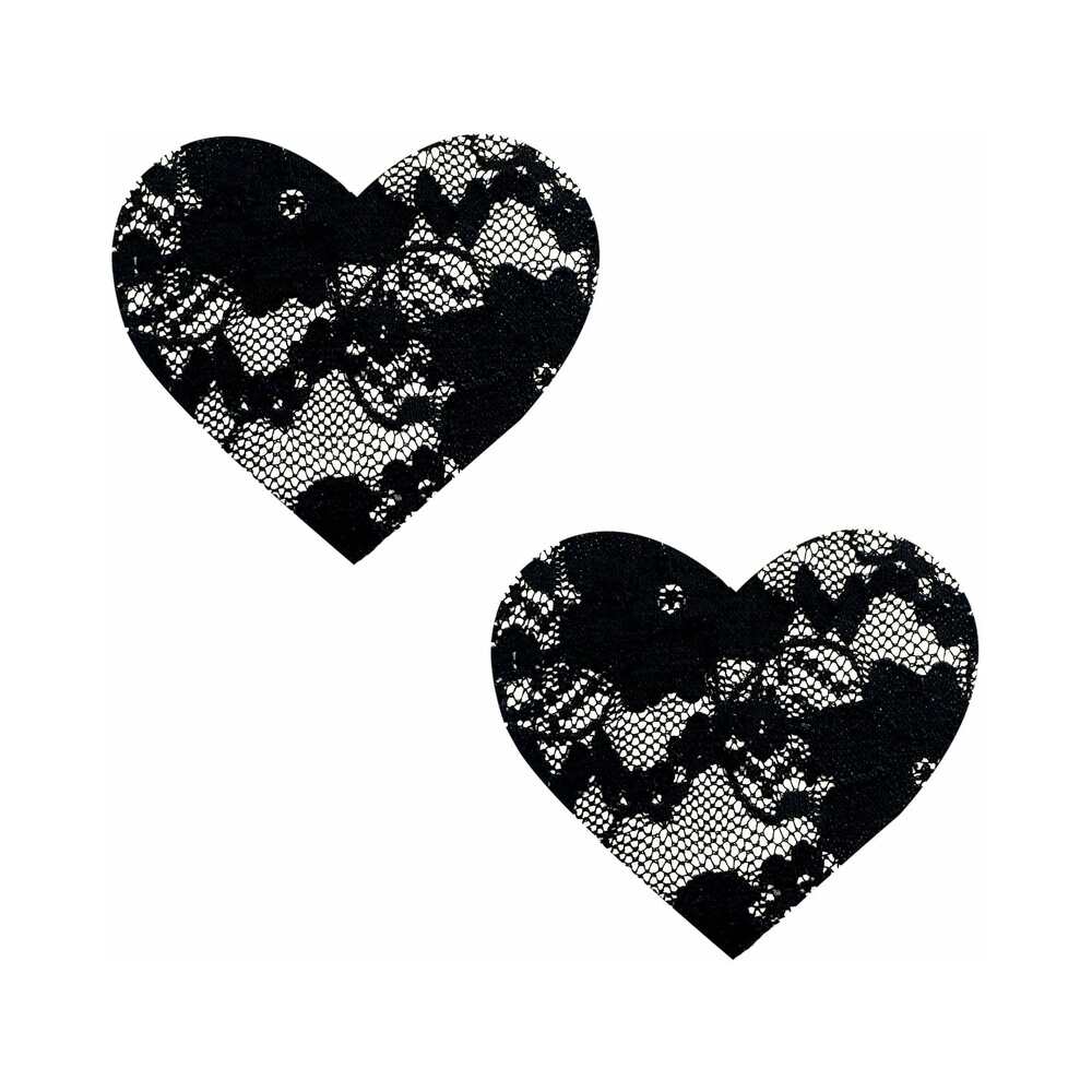 Neva Nude Lace Heart Pasties - Black O/S