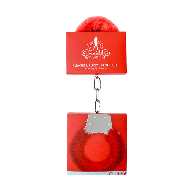 Shots Ouch Furry Pleasure Handcuffs - Red