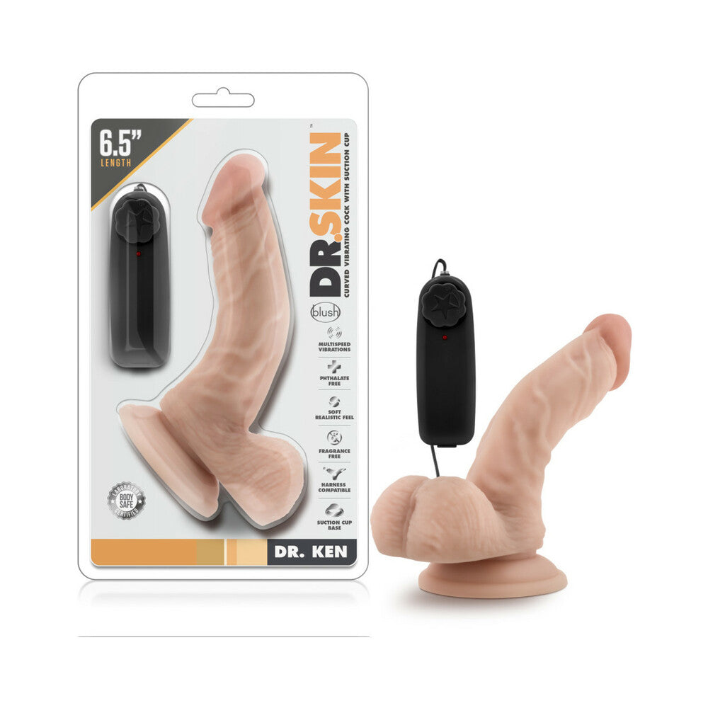 Dr. Skin Vibrating Cock With Suction Cup-Vanilla 6.5"