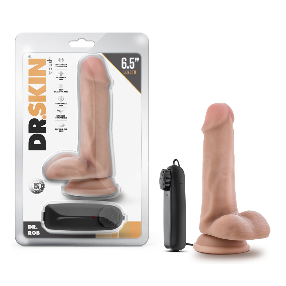 Dr. Skin Vibrating Cock With Suction Cup-Vanilla 6"