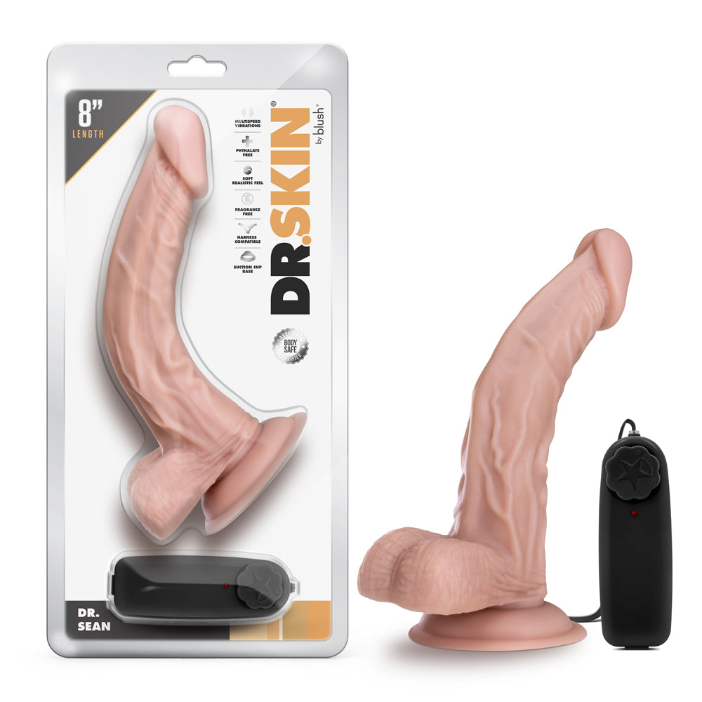 Dr. Skin Vibrating Cock with Suction Cup-Vanilla 8"