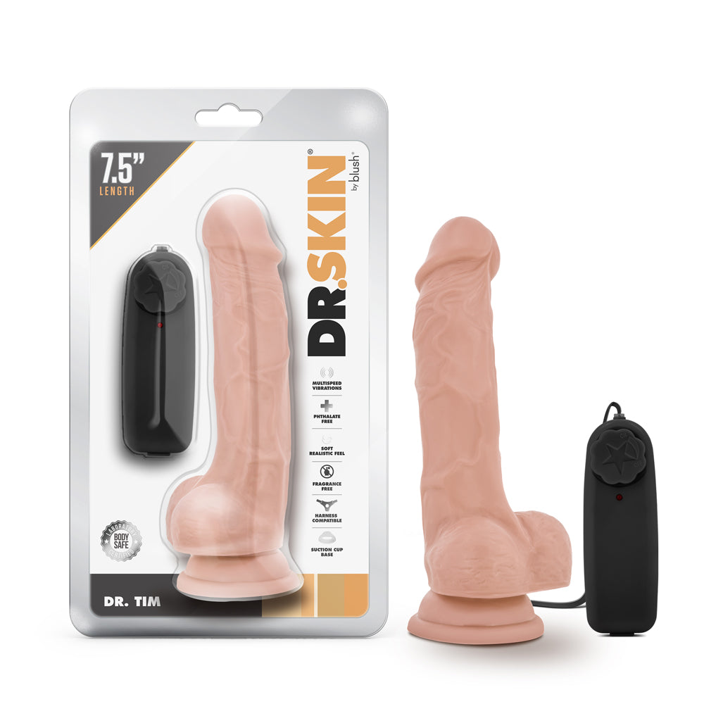 Dr. Skin Vibrating Cock with Suction Cup-Vanilla 7.5"
