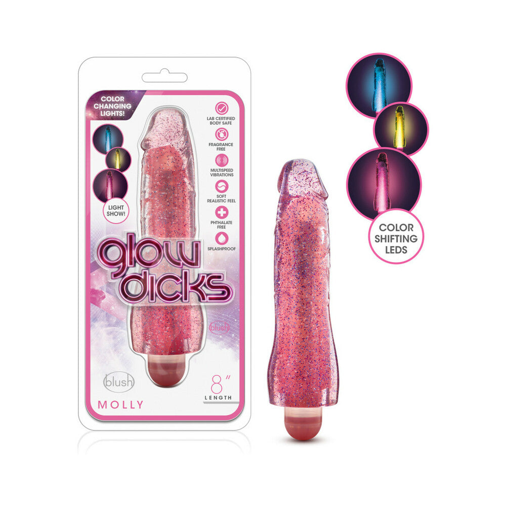 Glow Dicks Molly Glitter Vibrator-Pink 8"