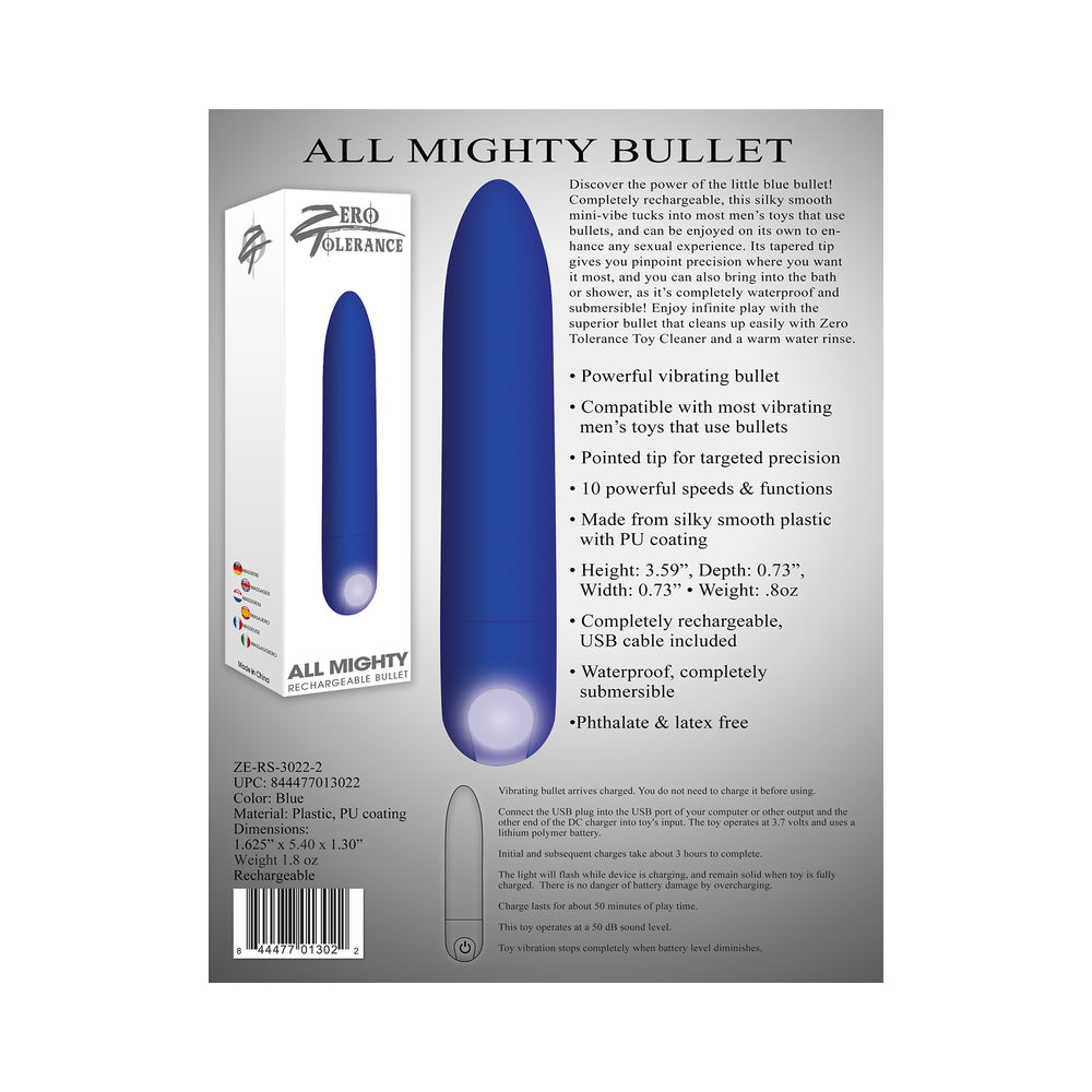 Zero Tolerance All Mighty Rechargeable Bullet - Blue