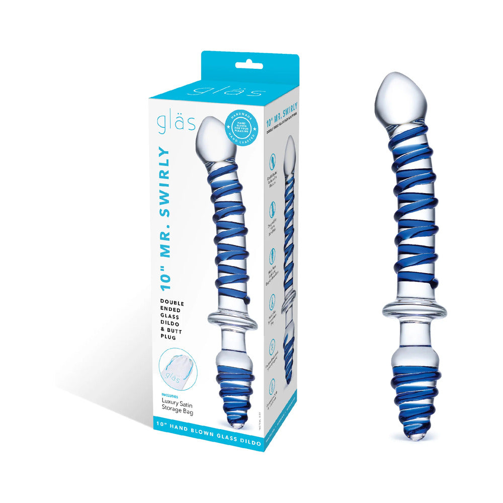 Glas 10" Mr. Swirly Double Ended Glass Dildo & Butt P