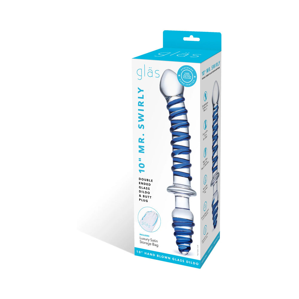 Glas 10" Mr. Swirly Double Ended Glass Dildo & Butt P