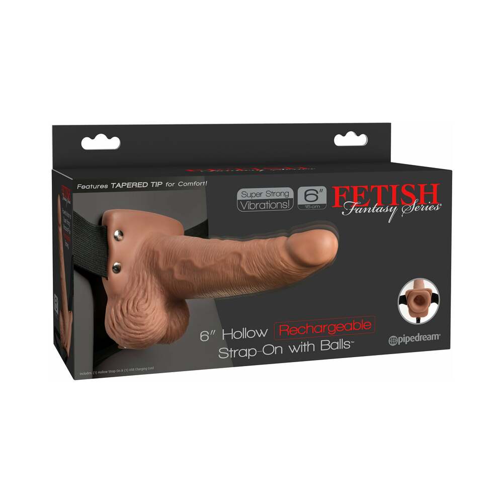 Fetish Fantasy Series 6" Hollow Rechargeable Strap On w/Balls - Tan