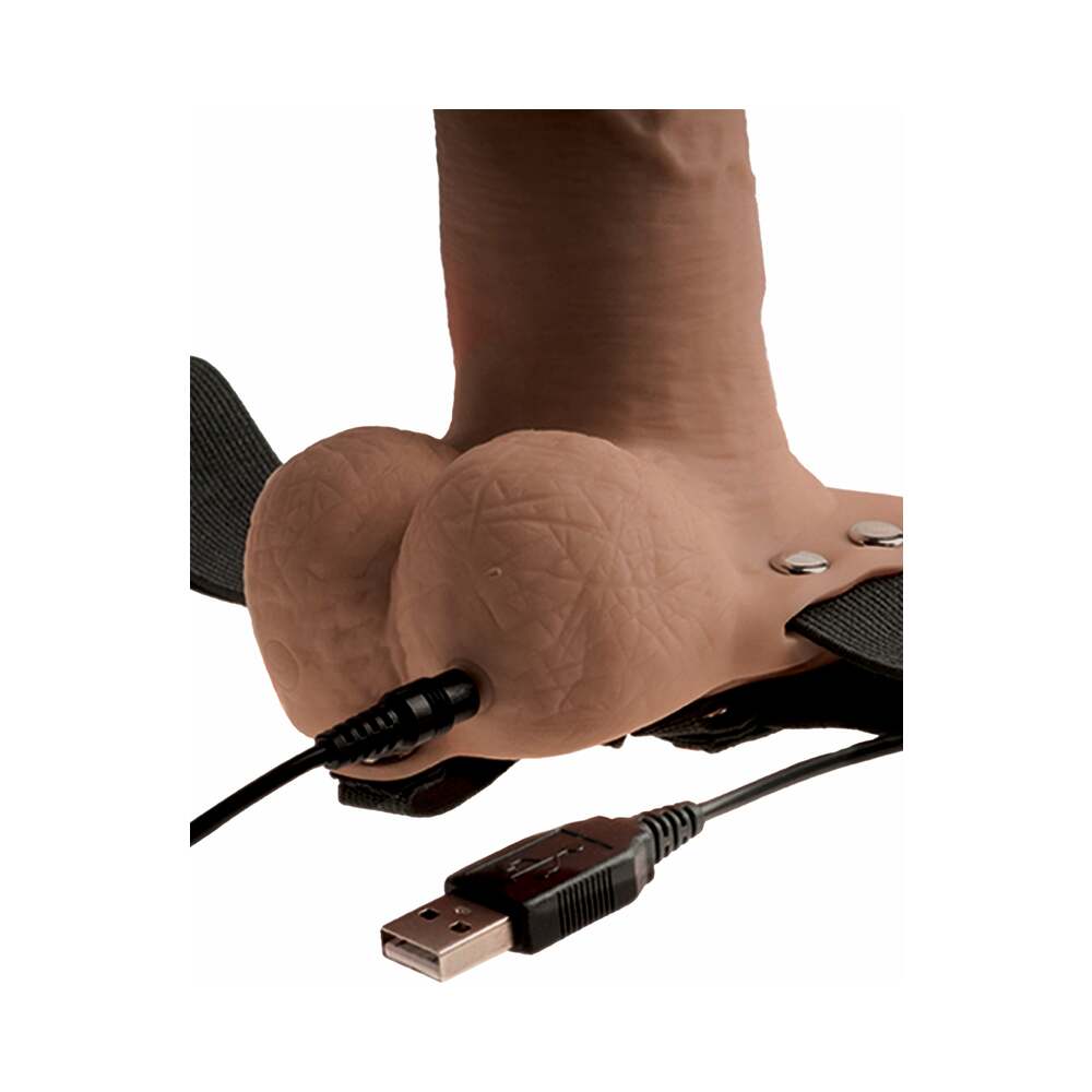 Fetish Fantasy Series 6" Hollow Rechargeable Strap On w/Balls - Tan