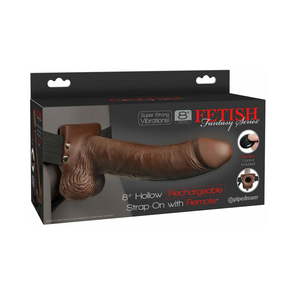 Fetish Fantasy Series 8" Hollow Rechargeable Strap On w/Remote - Brown