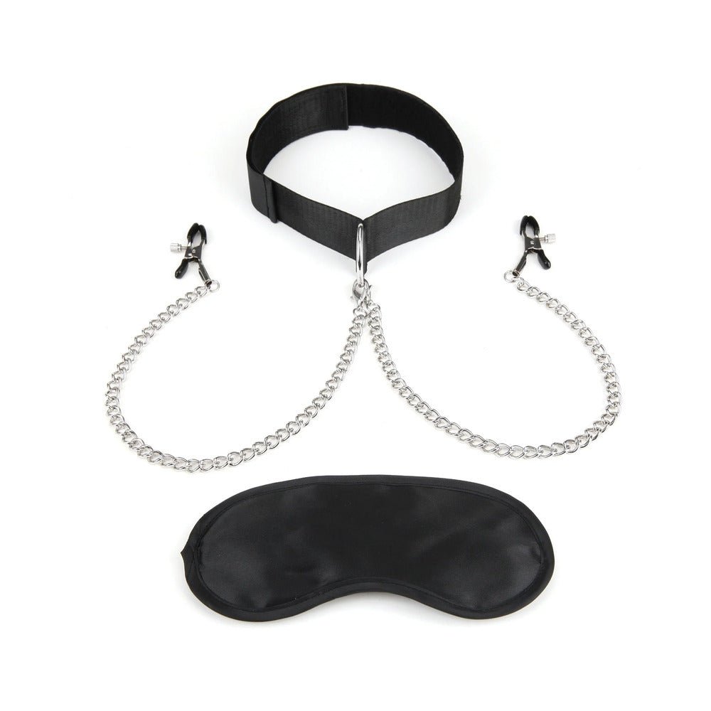 Lux fetish Collar & Nipple Clamps w/Adjustable Pressure Clamps