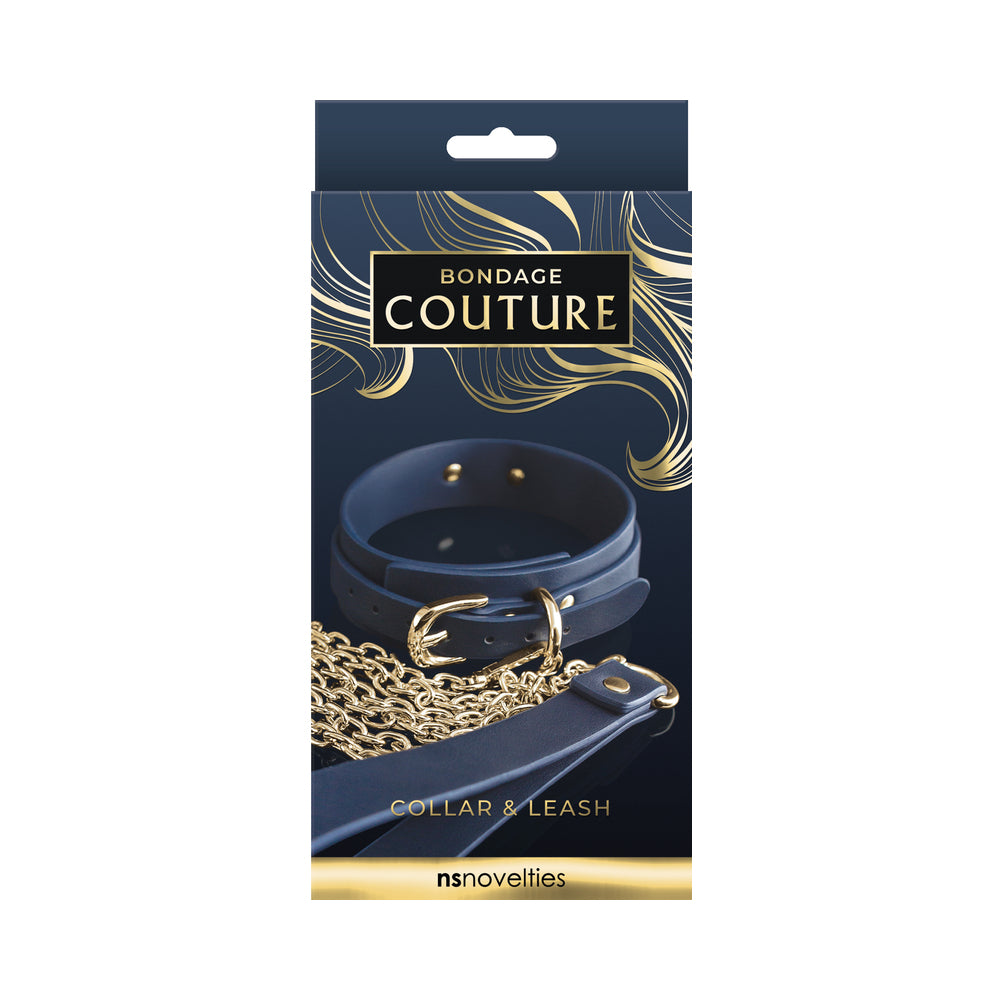 Bondage Couture Vinyl Collar and Leash - Blue