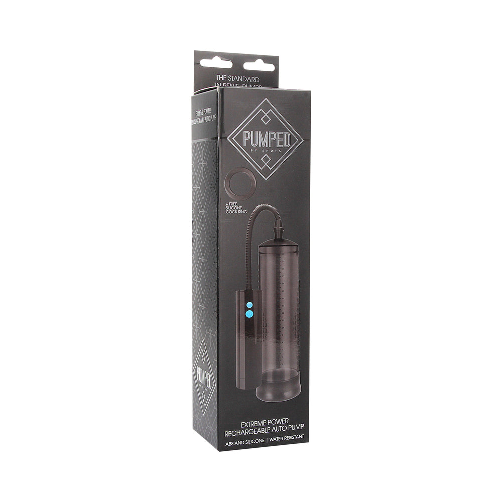 Shots Pumped Rechargeable Extreme Power Pump w/Free Silicone Cock Ring - Black