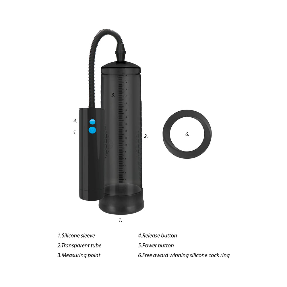 Shots Pumped Rechargeable Extreme Power Pump w/Free Silicone Cock Ring - Black
